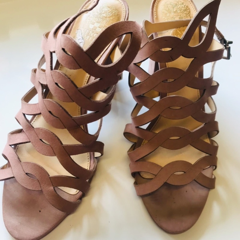 Vince Camuto Strappy Pink Mauve Block Heels 9.5
